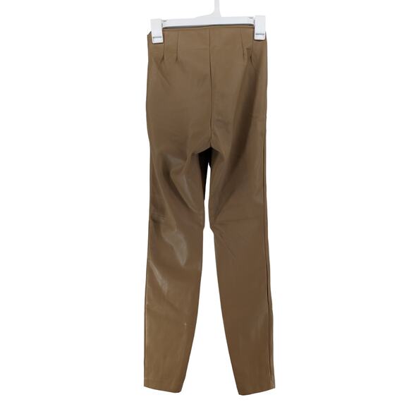 Zara Faux Leather Leggings XS Camel Brown High Waist‎ Zipper Ankle Skinny Career - Picture 4 of 16